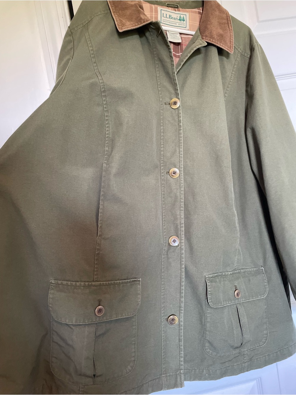 L.L. Bean 3XL Olive Green Field Barn Chore Jacket plaid lined Corduroy Collar - Picture 5 of 13